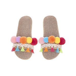 Woven Comfort Pom Pom Open-Toe Slipper Non-Slip